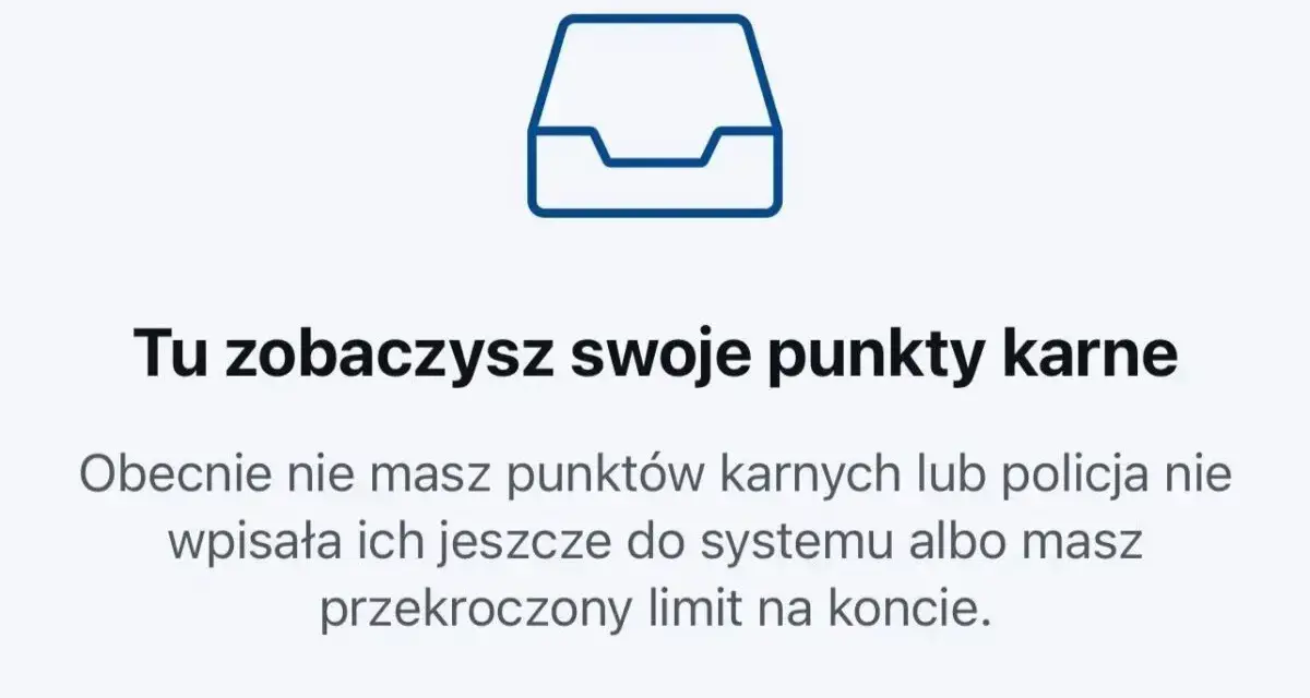 Ikona folderu i tekst informujący, że nie masz punktów karnych, lub policja nie wpisała ich jeszcze do systemu. Sprawdź, ile punktów za przekroczenie prędkości masz na koncie.