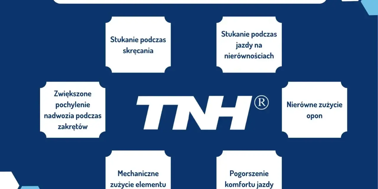 Objawy uszkodzenia gumy stabilizatora: stukanie, nierówne zużycie opon, pogorszenie komfortu jazdy.