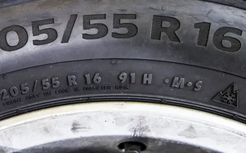 Opona 205/55 R16 z indeksem nośności 91H. Symbol M+S i górski z płatkiem śniegu wskazują na jej przeznaczenie.