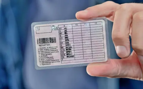 Osoba trzyma ukraińskie prawo jazdy z widocznymi kategoriami pojazdów i danymi kierowcy.