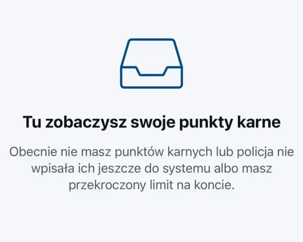 Ikona folderu i tekst informujący, że nie masz punktów karnych, lub policja nie wpisała ich jeszcze do systemu. Sprawdź, ile punktów za przekroczenie prędkości masz na koncie.