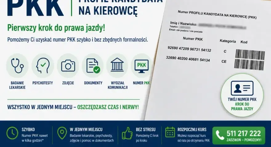 Pierwszy krok do prawa jazdy! Pomożemy Ci uzyskać numer PKK szybko i bez formalności. Wszystko w jednym miejscu, by ułatwić Ci drogę do zdobycia uprawnień.