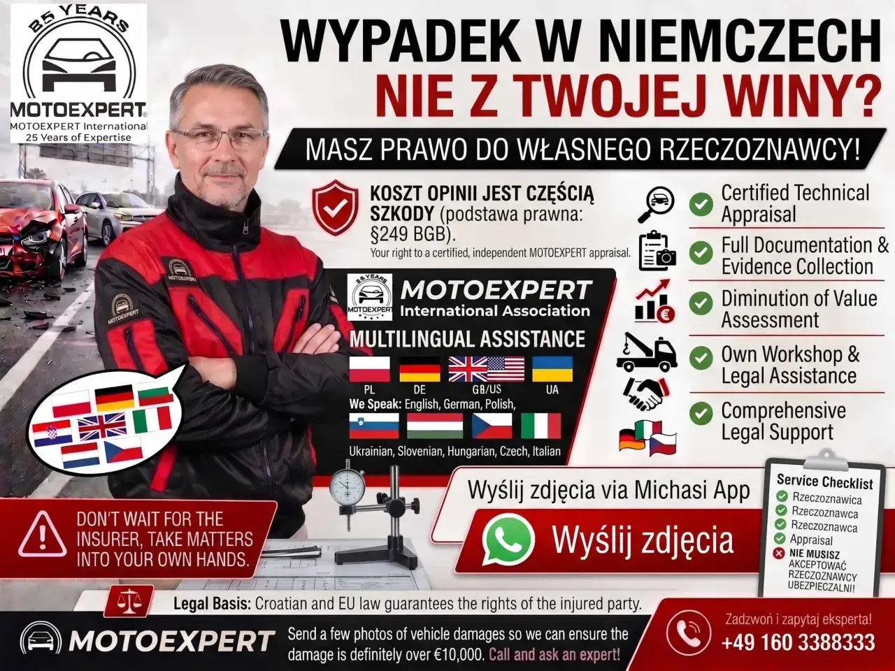 Wniosek o utratę wartości pojazdu wzór. MOTOEXPERT oferuje pomoc po wypadku w Niemczech, niezależnie od winy. Zapewniamy rzeczoznawcę i wsparcie prawne.